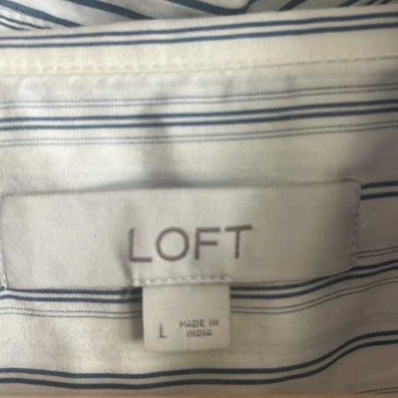 LOFT white and blue Striped Button-Up Shirt woman’s size large‎ - Picture 2 of 3
